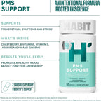 Habit PMS Support Supplement for Women (60 Capsules) - Supports Premenstrual Symptoms & Stress, Hormone Balance, Mood, B Vitamins, Vitamin D, Chasteberry, Ashwagandha, Gluten-Free, Non-GMO (1 Pack)