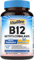 B12, 5000 mcg Methylcobalamin, with Probiotics 50 Billion CFU, 10 Strains, Mood, Energy, Digestive, Immune Health Support, Non-GMO, 60 Vegetarian Capsules