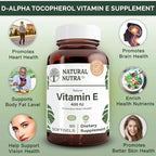 Natural Nutra Vitamin E 400 IU Supplement, Enrich Health Nutrients, Promotes Skin Health, Enhance Hair & Nails Growth, Supports Body Fat Level, Helps Heart Health & Protects Skin Texture, 60 Soft gels