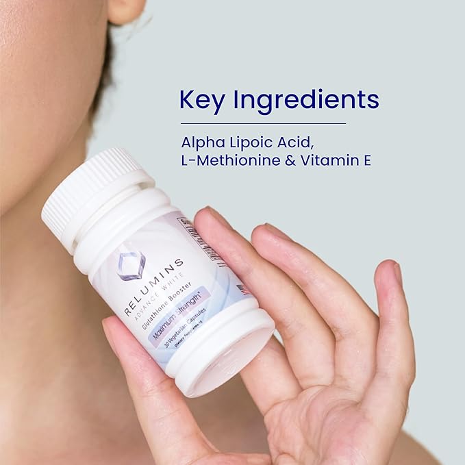 Relumins Advanced Glutathione Booster, Maximum Strength Antioxidant Supplement with Vitamins E, B2 & Selenium, Supports Balanced Wellness & Radiant Skin, 30 Vegetarian Capsules