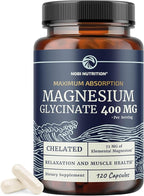 Magnesium Glycinate 400mg | High Absorption Formula for Sleep, Calm, Muscle Relaxation, Heart, Bone & Nerve Support for Women & Men | Chelated Magnesium Glycinate Supplement | 120 Ct (2 Month Supply)