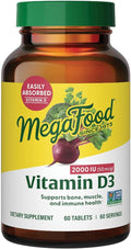 MegaFood Vitamin D3 2000 IU (50 mcg) - Vitamin D Supplements with Real Food, Immune Support, Supports Bones, Teeth & Muscles, Vegetarian, Certified Non-GMO, Kosher – 60 Tablets, 60 Servings
