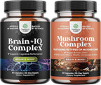 Bundle of Nootropic Memory Supplement with Vitamin B 12 Bacopa Monnieri Rhodiola Rosea DMAE Ginkgo Biloba and Mushroom Complex 10X Lions Mane with Reishi Chaga Maitake Shiitake for Brain Support