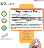 Bricker Labs K2 Elite Vitamin K2 MK-7 Supplement 160mcg, Supports Bone & Heart Health, Calcium Absorption & Circulation – Non-GMO – 60 Capsules