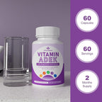 ADEK Vitamins Supplement, Vitamin A + Vitamin D3 + Vitamin E + Vitamin K1 + Vitamin K2, ADK Vitamin Supplement with Minerals and Antioxidants, Gluten-Free, 60 Capsules