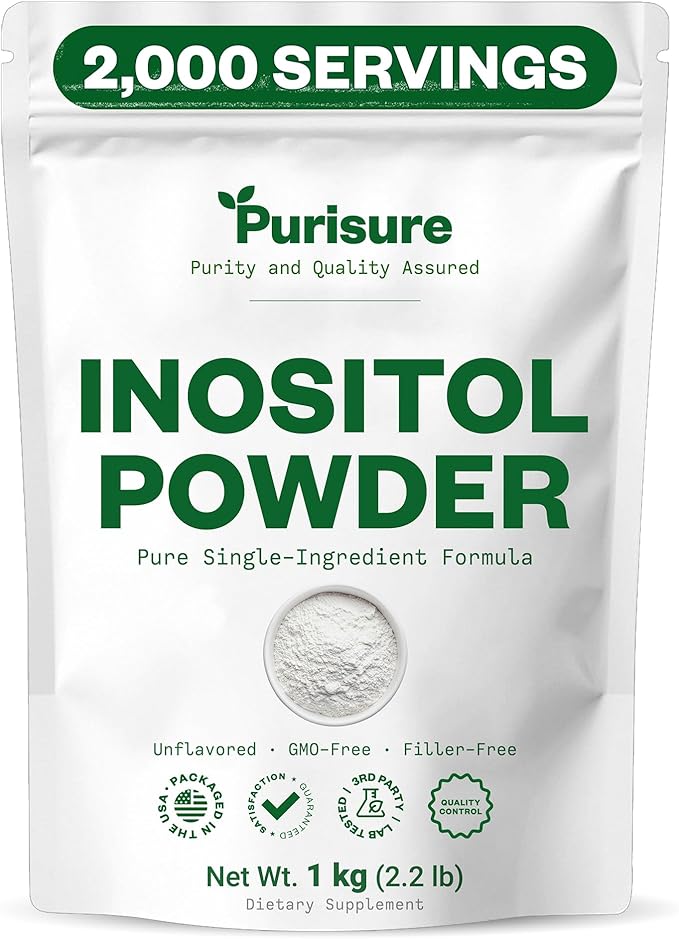 Purisure Inositol Powder, 1 kg, Fertility, Hormonal Balance and Ovarian Support, Pure Inositol Powder, Inositol Supplement to Support Energy and Brain Wellness, Vegan, Non-GMO, 2000 Servings