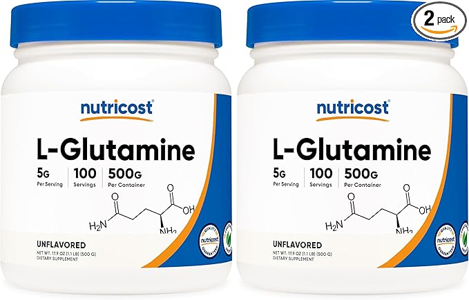 Nutricost L-Glutamine Powder (500 Grams) Unflavored - Gluten Free & Non-GMO, 100 Servings (Pack of 2)