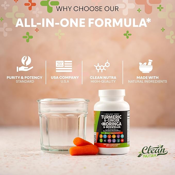 Turmeric Moringa Supplement | Ginger Boswellia Saffron - Supplement for Women and Men with Ceylon Cinnamon, Tart Cherry, Quercetin Garlic Nettle Holy Basil - 5Pack