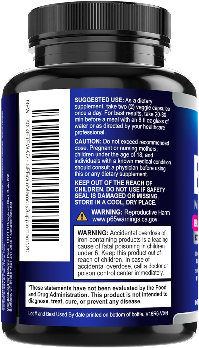 Brain Memory Supplement - 3X Strength Nootropics for Concentration, Clarity & Focus Support - Brain Health Cognitive Vitamins with Bacopa, Phosphatidylserine & DMAE, Brain Booster Pills, 120 Capsules