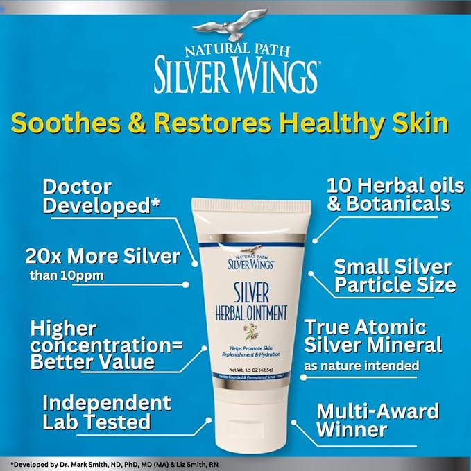 Natural Path Silver Wings 250ppm Silver Herbal Ointment - Nourishing and Moisturizing Skin Care 1.50oz