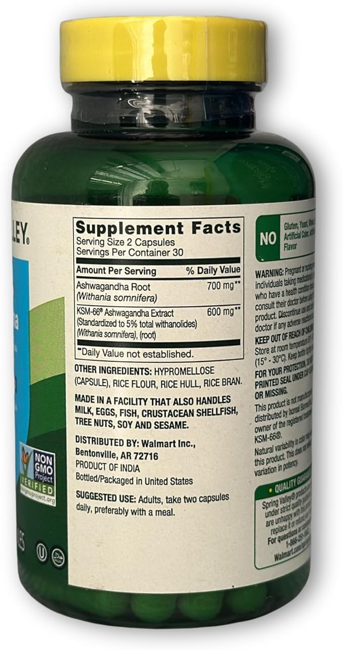Ashwagandha ksm 66 1300mg- Capsules Extra Strength, 60ct (Pack of 1), Boxed By Fusion Shop Store