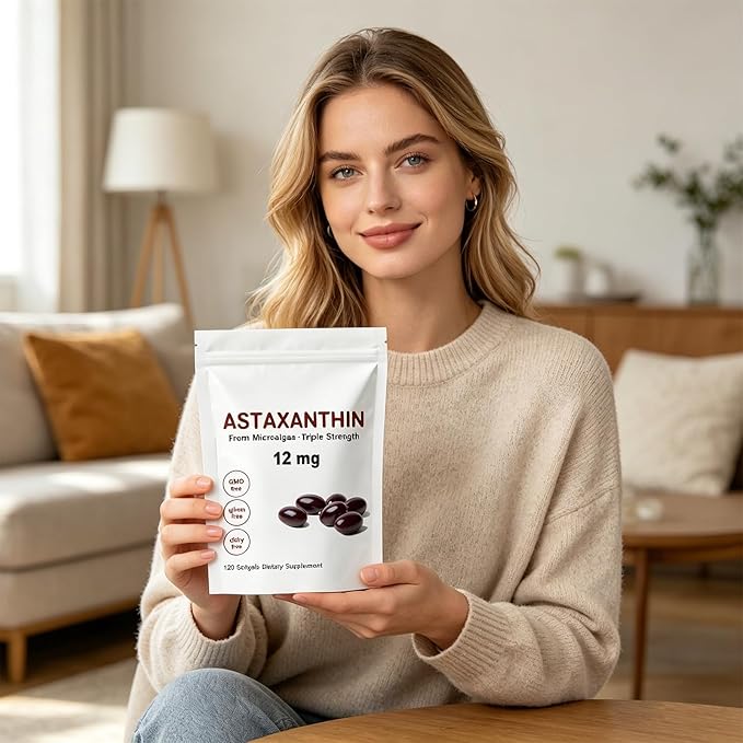 Astaxanthin 12mg Softgels - Premium Astaxanthin from Microalgae, Triple Strength, Immune Support - Non-GMO & Gluten Free 120 Softgels (1)