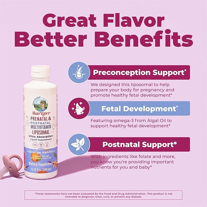 MaryRuth Organics Prenatal & Postnatal Multivitamin for Women | Sugar Free | Formulated for Pre-Conception, Pregnancy & Nursing | Prenatal Vitamins | Vegan | Non-GMO | Gluten Free | 30 Servings