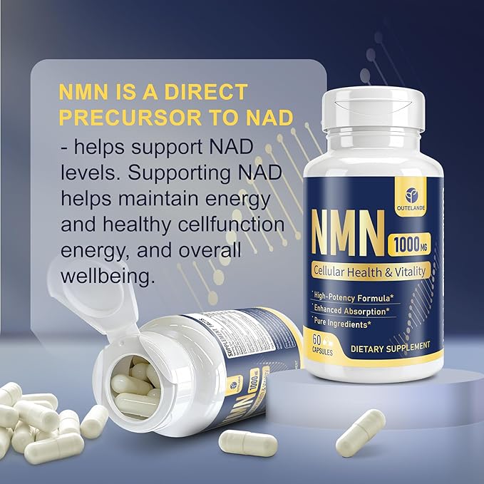NMN Supplement 500 mg (Nicotinamide Mononucleotide) - 6-in-1 NAD Supplement with Quercetin | TMG | Resveratrol | Spermidine| Black Pepper Extract for Cellular Support 60 Capsules