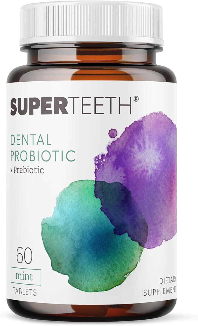 SuperTeeth Oral Probiotics for Mouth Bad Breath & Cavities, Oral Defense Dental Probiotic to Support Healthy Teeth & Gums, Lactobacillus Reuteri Chewable for Kids & Adults, 60 Mint Tablets