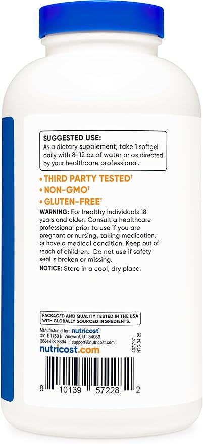 Nutricost Fish Oil Omega 3 Softgels with EPA & DHA (1000mg of Fish Oil, 560mg of Omega-3), 240 Softgels, Non-GMO, Gluten Free. (Pack of 2)