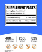 BulkSupplements.com Riboflavin Powder - as Vitamin B2, Vitamin B2 Supplement - Riboflavin 400mg, B Vitamins for Wellness, Gluten Free, 400mg per Serving, 250g (8.8 oz) (Pack of 1)
