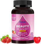 Biobor Natural 6000mcg Biotin Gummies No Sugar Added, Hair Skin and Nails Beauty Gummies with Vitamins A C E for Women Men, GMO Free, Gluten Free