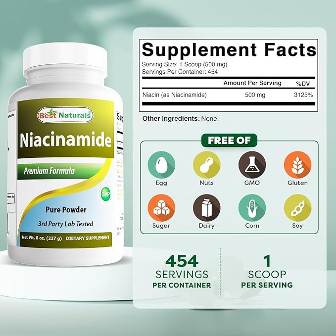 Best Naturals Niacinamide (Vitamin B3) Pure Powder 8 OZ