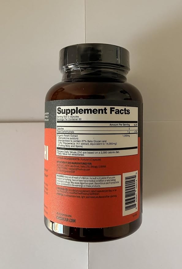 FreshCap Organic Mushroom Capsules Supplement - Fruiting Body Extract (Chaga, 120 Capsules)
