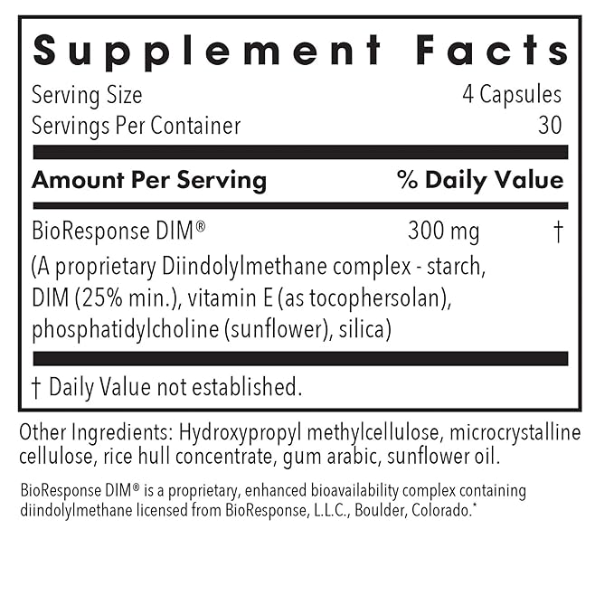 ARG DIM Enhanced Delivery System - Supports Estrogen Metabolism - Delivers 300 mg Bioavailable Diindolylmethane Complex - Vegetarian & Soy-Free - 30 Servings - 120 Capsules