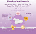Inner Brightness L-Ergothioneine Supplements with Hyaluronic Acid & Collagen for Women, Non-GMO, Gluten Free, Vegan, Promotes Longevity & Healthy Aging, 60 Capsules