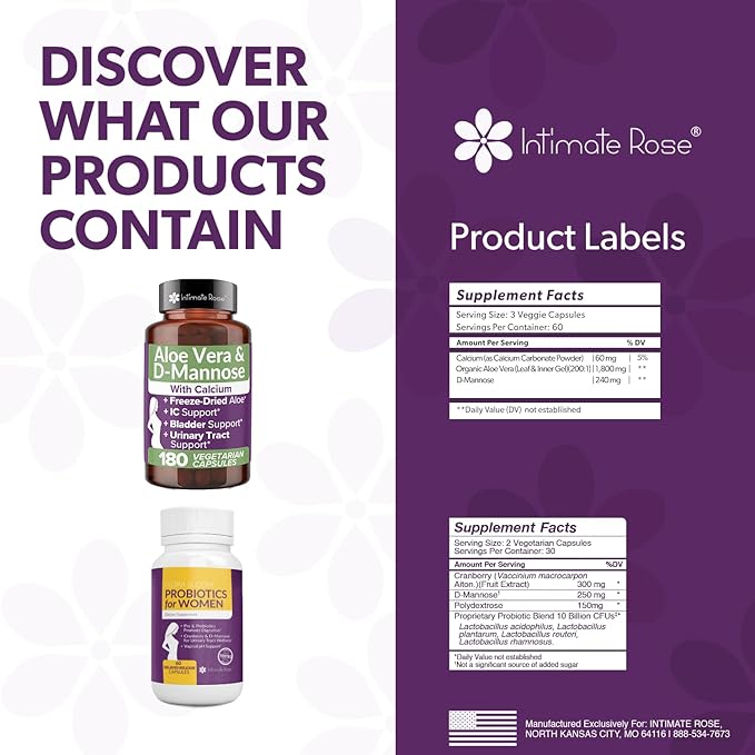 Probiotics for Women with Aloe Vera, and D-Mannose for Complete Wellness That Supports: UTI; BV; YI, and Vaginal Health and is Non-GMO - Vegan with 240 Veg Pills