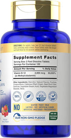 Carlyle B12 Vitamin 2000 mcg | 240 Fast Dissolve Tablets | Sublingual Methylcobalamin | Berry Flavor | Vegetarian, Non-GMO & Gluten Free Supplement
