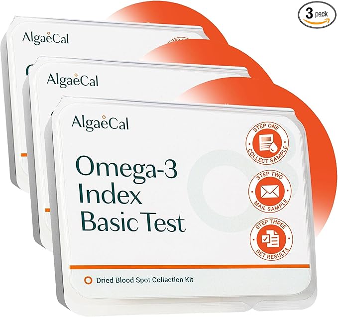ALGAECAL Omega 3 Finger Test Kit – Easy Home Test Kit with Pre-Paid Return Envelope, Quick & Hassle-Free Certified Lab-Verified Results for Accurate Omega-3 Levels, Made in USA (Pack of 3)