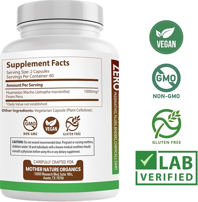 Huanarpo Macho Capsules 1000mg – 120 Vegan Capsules – Natural Energy, Stamina & Vitality Supplement – Supports Male Performance, Circulation & Hormone Wellness – Non-GMO, Gluten-Free, Vegan