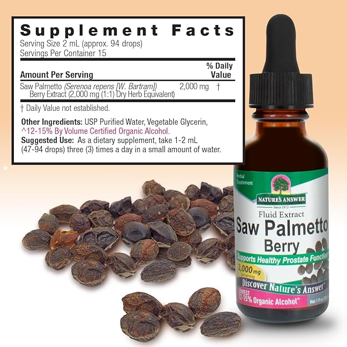 Nature's Answer Saw Palmetto Extract / Promotes Prostate Health / Non-GMO / Gluten-Free, Vegan, Kosher Certified & No Preservatives 1oz