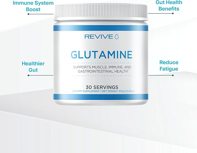 Revive MD Gut L-Glutamine Powder – Muscle Recovery & Immune Support Supplement for Adults – Promotes Digestive Health, Reduces Muscle Soreness & Supports Immunity – Vegan (30 Servings)