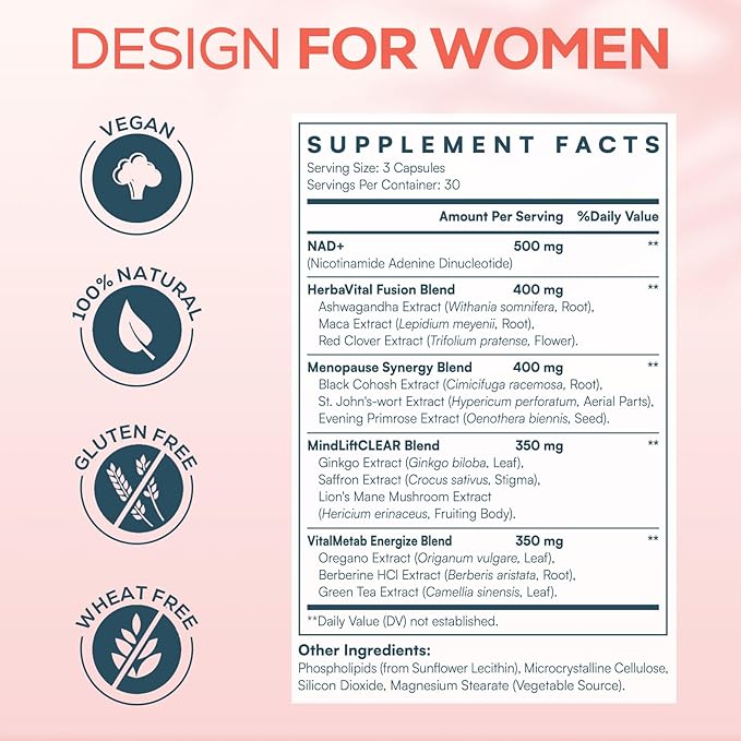IcarusIvy 2000MG NAD Supplements for Women, NMN Alternative, Female Liposomal NAD+, with Ashwagandha, Berberine HCL, Ginkgo Biloba & Black Cohosh, Women Focused Formula, 180 Capsules