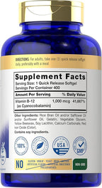 Carlyle Vitamin B12 1000 mcg Absorbable | 400 Softgels | Non-GMO and Gluten Free Supplement