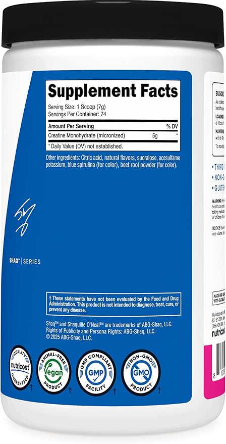 Nutricost Creatine Monohydrate Powder (Shaq's Berry Blast, 500 Gram) - Micronized Creatine Supplement, Vegan, GMO-Free, Gluten-Free, 74 Servings