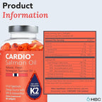 Cardio Omega 3 Fish Oil & Vitamin K2-1000mg, Norwegian Salmon Oil with EPA, DHA, DPA & Astaxanthin, No Fishy Aftertaste, Fatty Acids Supplement - 90 Capsules