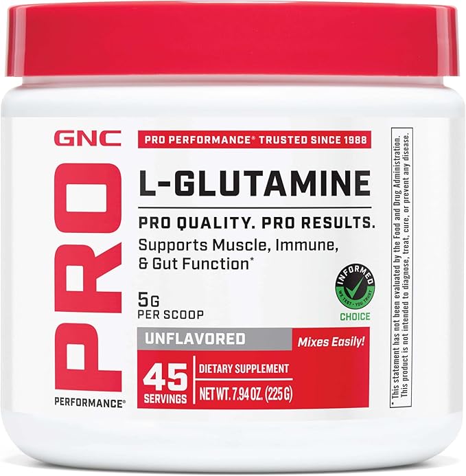 GNC Pro Performance L-Glutamine 5000mg, Amino Acid Supplement Powder, Supports Muscle Recovery & Function, Fuels Immune System, Unflavored, 45 Servings