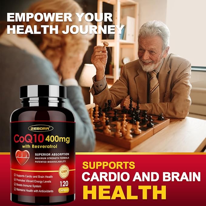 ZEBORA CoQ10-400mg with Trans-Resveratrol, PQQ & Vitamin E - High Absorption Coenzyme-Q10 with BioPerine - Powerful Antioxidant for Heart & Energy-Production,120 Veggie Capsules
