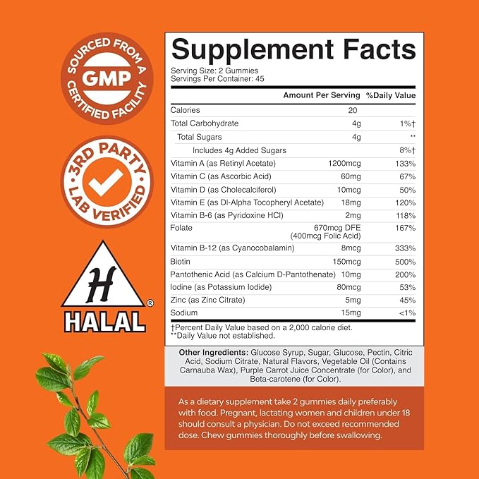 Multivitamin Gummies for Adults - Halal Multivitamin Gummy with B12 Biotin - Gelatin-Free Gummy Multivitamins for Men & Women - Vitamin Gummies with Zinc & Vitamin D - Non-GMO Gluten-Free - 90 Count
