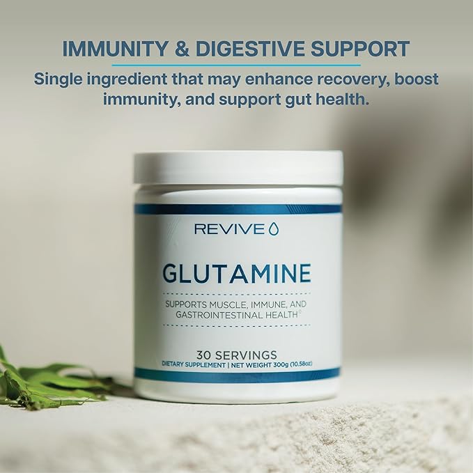 Revive MD Gut L-Glutamine Powder – Muscle Recovery & Immune Support Supplement for Adults – Promotes Digestive Health, Reduces Muscle Soreness & Supports Immunity – Vegan (30 Servings)