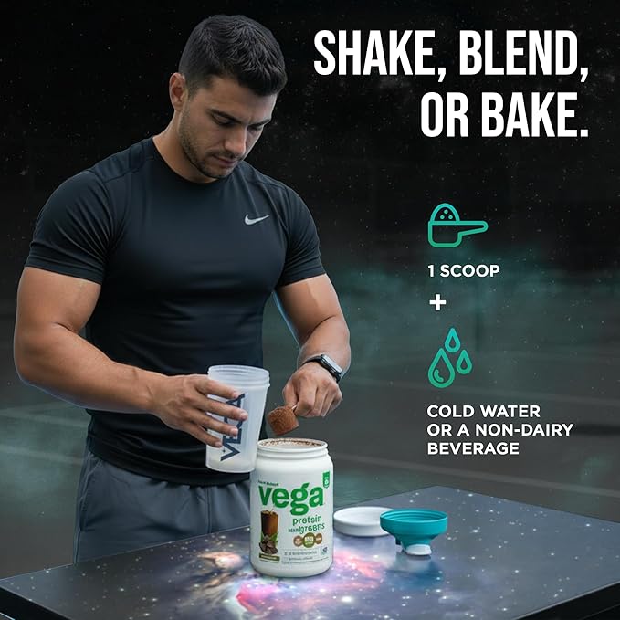 Vega Premium Protein + Supergreens, Chocolate – 20g Vegan Protein, Dairy & Gluten Free, 19.2 oz (16 Servings)