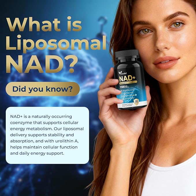 NAD+ Supplement 1500mg - 7-in-1 Liposomal Formula with Urolithin A, CoQ10 & Resveratrol - Cellular Energy, Muscle Health & Healthy Aging Support for Women & Men- 120 Capsules