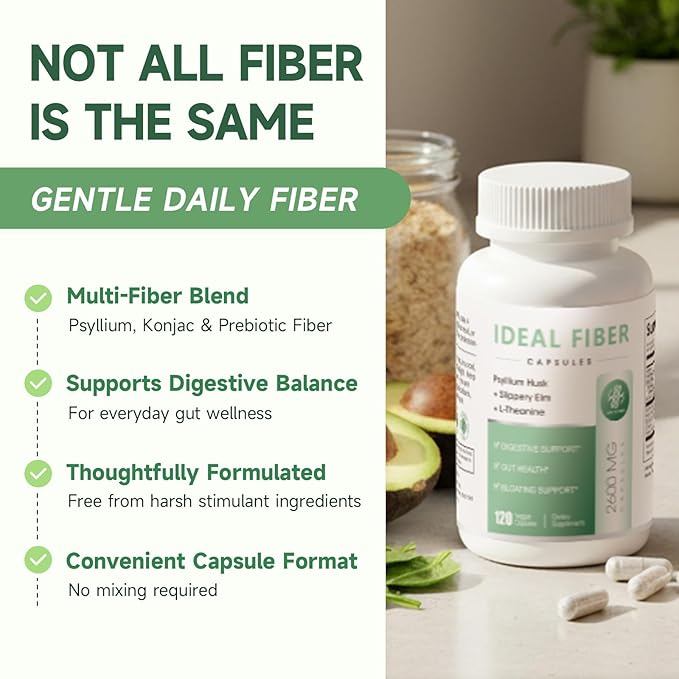 Fiber Supplement Capsules-Psyllium Husk Powder 1500mg & Slippery Elm for Digestive Health & Regularity,Effortless Bowel Movements-Natural Prebiotic Fiber,Non-GMO-Gentle Daily Fiber,Women & Men-120Caps