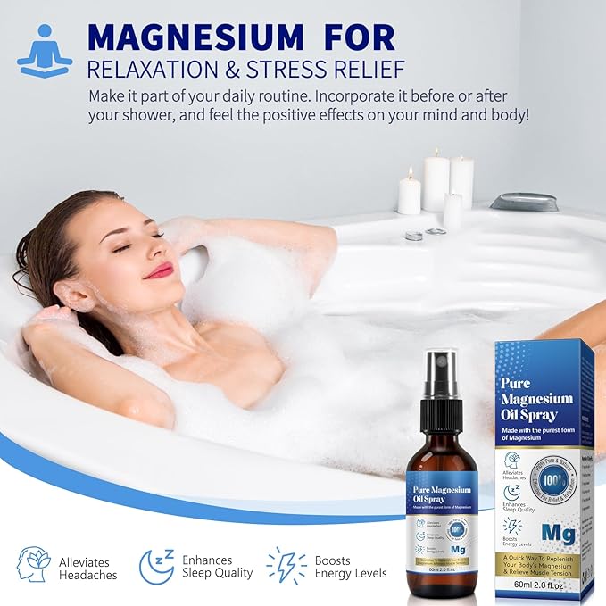2 Fl Oz Magnesium Oil Spray - Pure & Organic - High Concentration Magnesium - Non-GMO, Gluten-Free - Easy to Absorb (1pc)