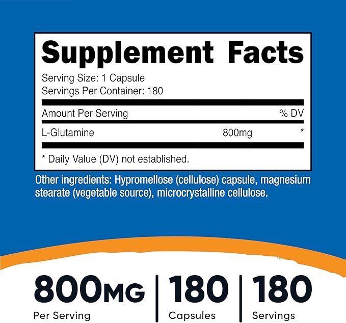 Nutricost L-Glutamine 800mg, 180 Capsules - Gluten Free, Non-GMO (Pack of 2)