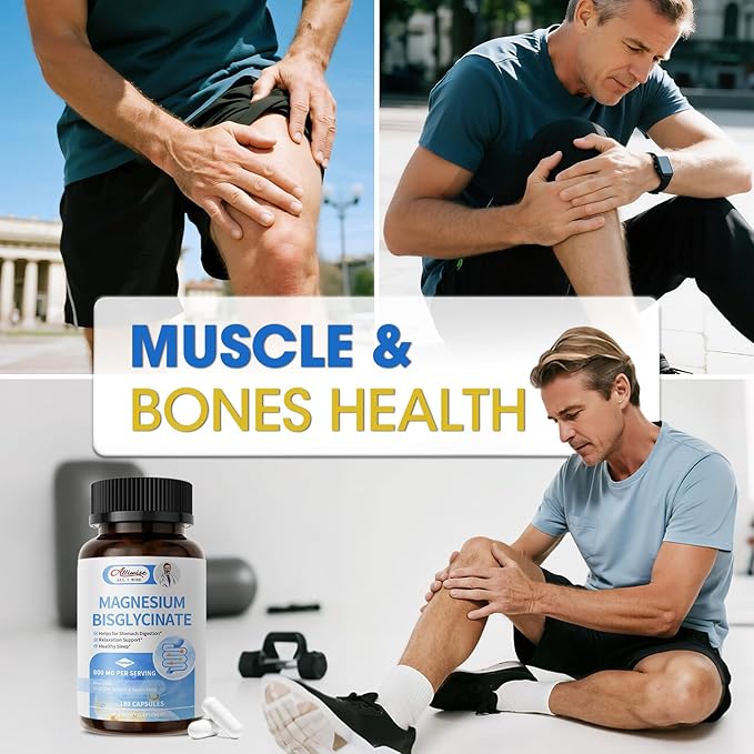 Magnesium Glycinate Capsules, Magnesium Bisglycinate 800mg Chelated, Maximum Absorption, Gentle on Stomach, Small Easy to Swallow, Supports Restful Sleep, Muscle, Bone Health 180 Counts