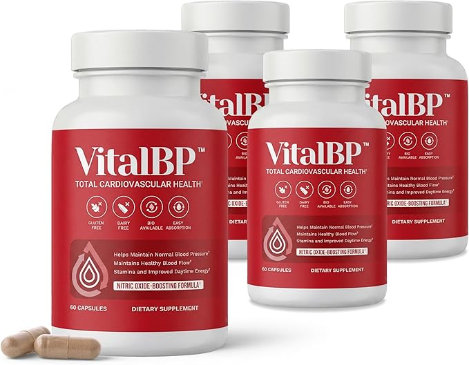 VitalBP - 4 Pack - Support for Normal Blood Pressure - Supports Blood Flow & Arteries - with CoQ10, L-Citrulline, and K2 & D3-60 Capsules