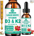 2 Pack D3 K2 Vitamin 10000iu, Liquid Drop Vitamin D3 With K2 (MK-7)200mcg Coconut Oil, 6X Stronger Than D3 K2 Sofegels, Magnesium Zinc for Absorption -K2 D3 Supplement for Joint Teeth & Bone Health