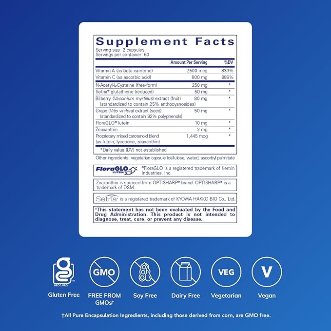 Pure Encapsulations Macular Support Formula | Hypoallergenic Supplement with Enhanced Antioxidant Formula for Healthy Eyes* | 120 Capsules