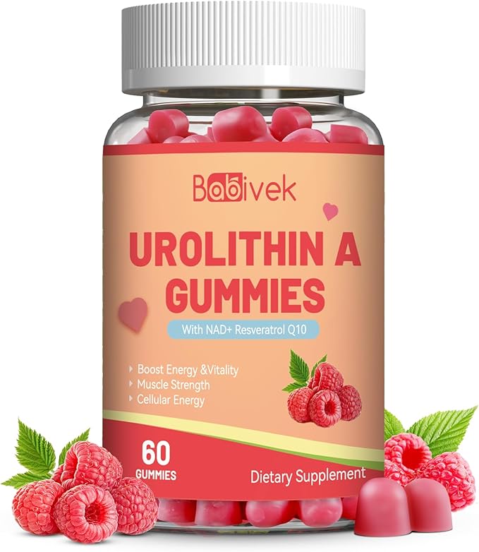 Urolithin A Supplement Gummies,Urolithin A+ Supplement with NAD+, CoQ10, Resveratrol,PQQ for Mitochondrial Support, Muscle Strength & Longevity,Vegan,Sugar Free,Chewable 60ct